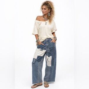 Jaded Gypsy Vintage Patchwork Wide Leg Distressed Jean Sz S/M